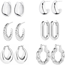 6 Pairs 14K Gold Plated Hoop Earrings for Women Lightweight Chunky Hoop Earrings