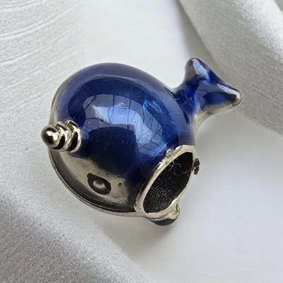 Sterling Silber Blau Narwal Charm Emaille Meerestier Perle Anhänger Schmuck Geschenk