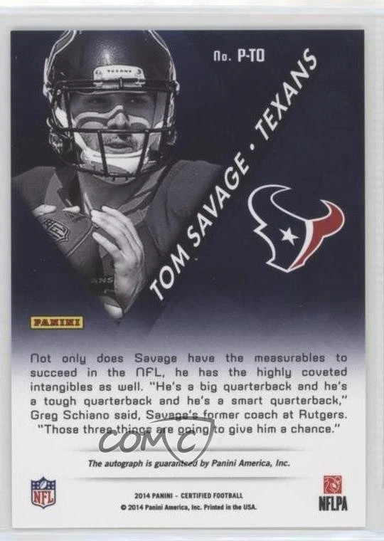 2014 Certified Potential Mirror Signatures Blue /25 Tom Savage Rookie Auto RC - Image 2 of 2