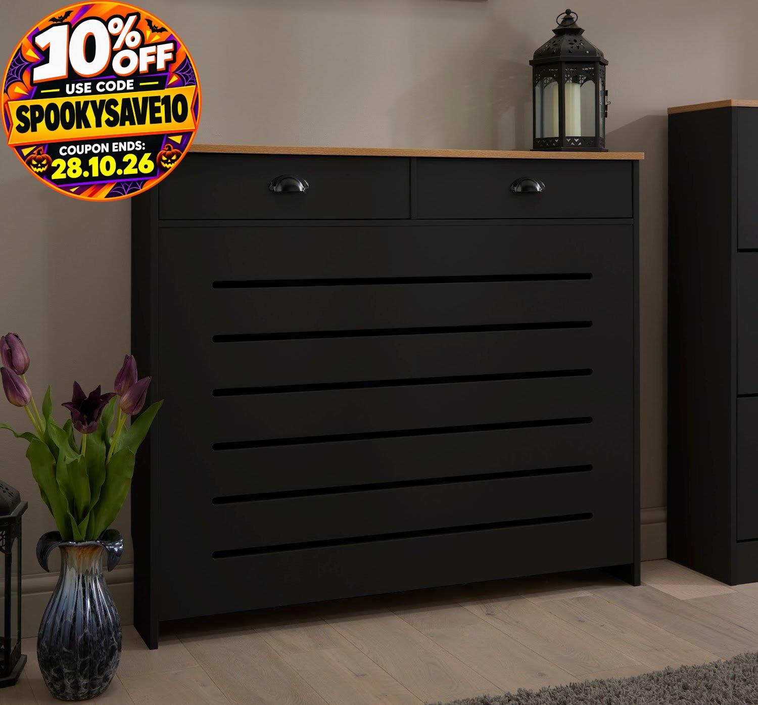 Black Radiator Cover Cabinet Traditional Modern MDF Wood Horizontal Shelf Medium
