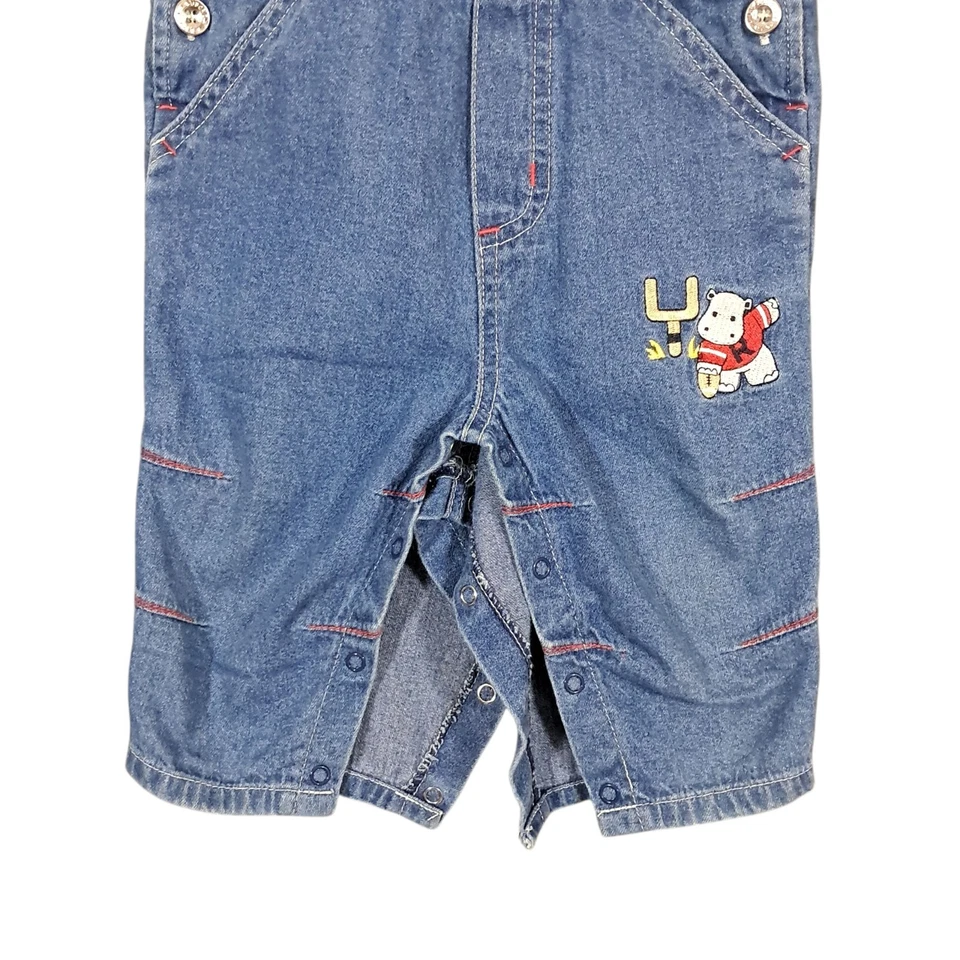 Mono Vintage Años 90 Little Wondes 6/9 M Niños Bordado Azul Denim Fútbol Foto 4 de 4