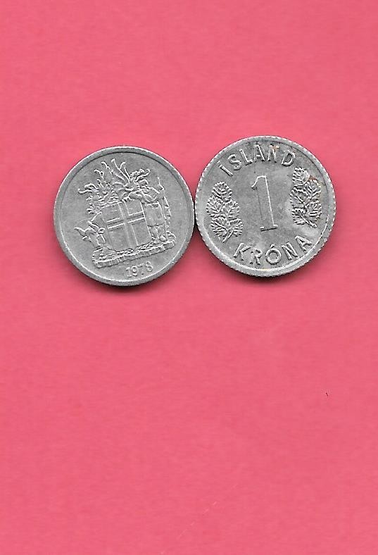 ICELAND KM23 1978 KRONA XF-SUPER FINE CIRCULATED OLD VINTAGE ALUMINUM COIN