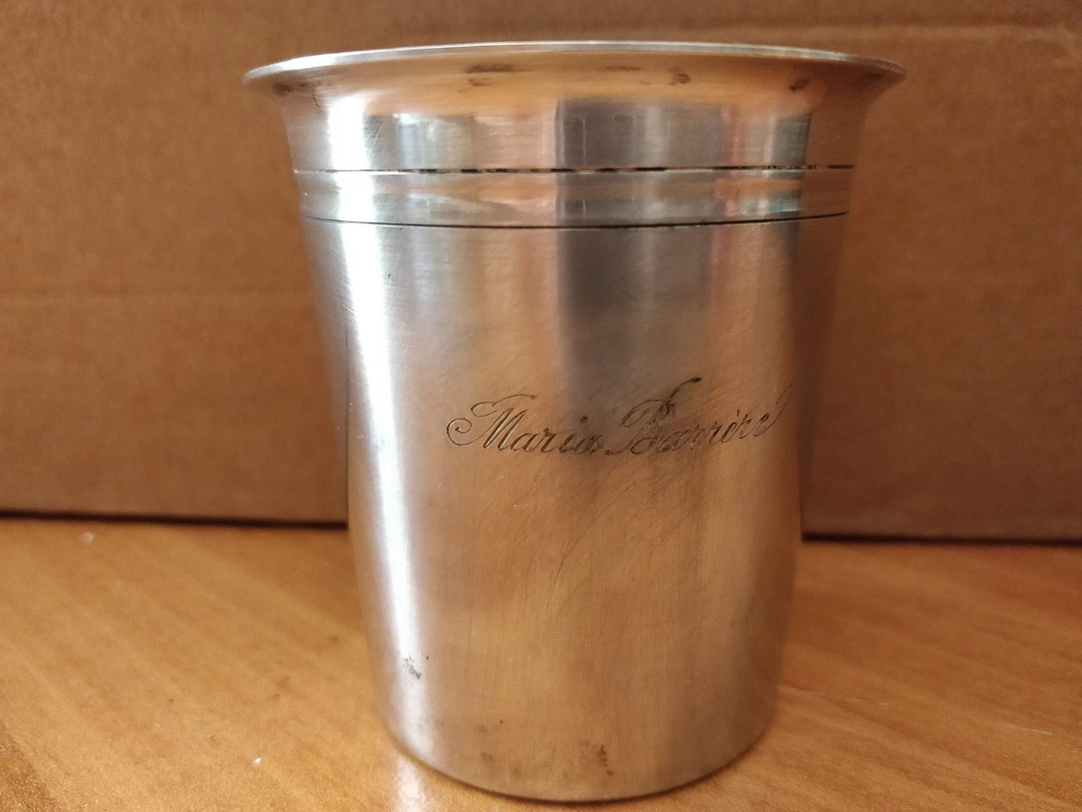 Timbale de naissance, de baptême en métal argenté, vintage