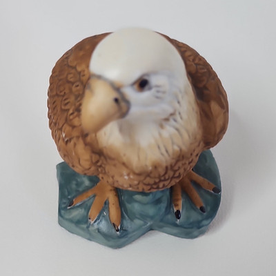 Porcelain Eagle Figurine Collectible Sculpture Brown White on Green Base