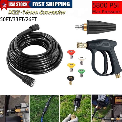 #ad 50 26FT High Pressure Washer HoseHigh pressure water gunturbine nozzle $18.88