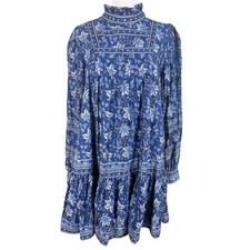 Sezane x Sea NY Aliette Dahlia Blue Floral Mini Dress Size 38 Organic Cotton