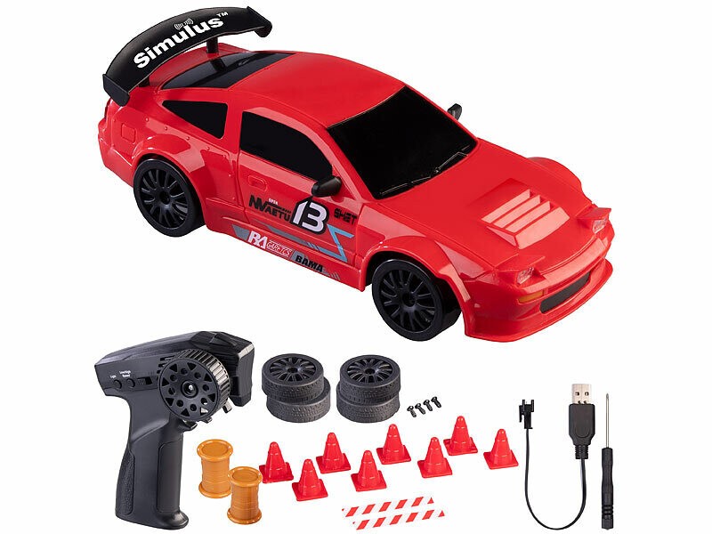 Voiture de drift rechargeable télécommandée Simulus véhicule de modélisme rouge