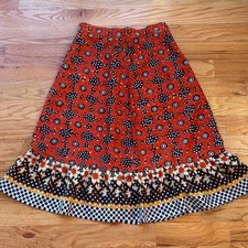 70s orange floral midi skirt flower power mod daisies hippie
