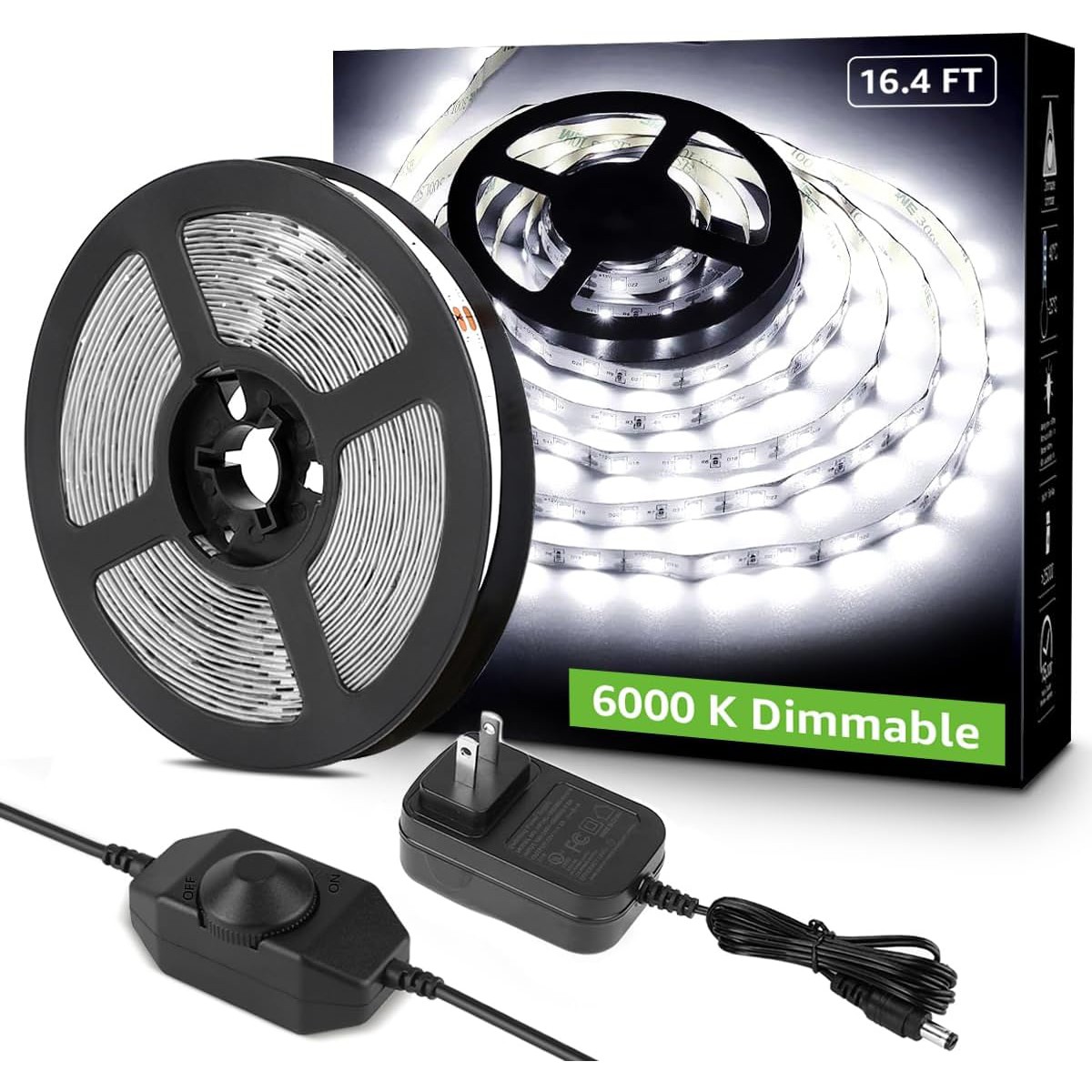 16FT 32FT Dimmable Super Bright 12V 6000K Daylight White LED Strip Tape Lights