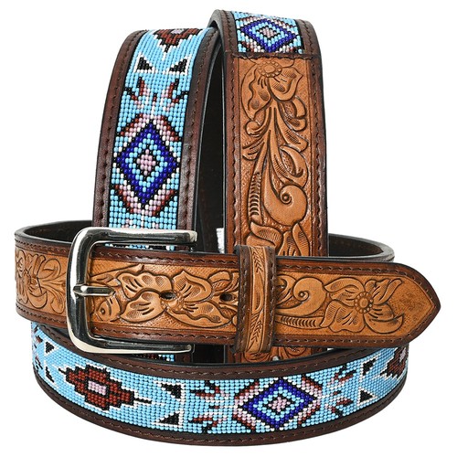 HILASON Western Hand-Tooled Leather Belt - Full Grain, Heavy Duty, Floral Design For Men & Women
