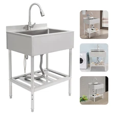 Stainless-Steel Single Bowl Commercial Restaurant Kitchen Sink Set w/Faucet 30in