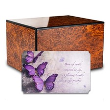 heritage adult Burl finish cremation urn box for human ashes I Purple Butterf...