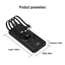 20000mAh Portable Power Bank Fast Charging Battery with 3 Built in Cables Black