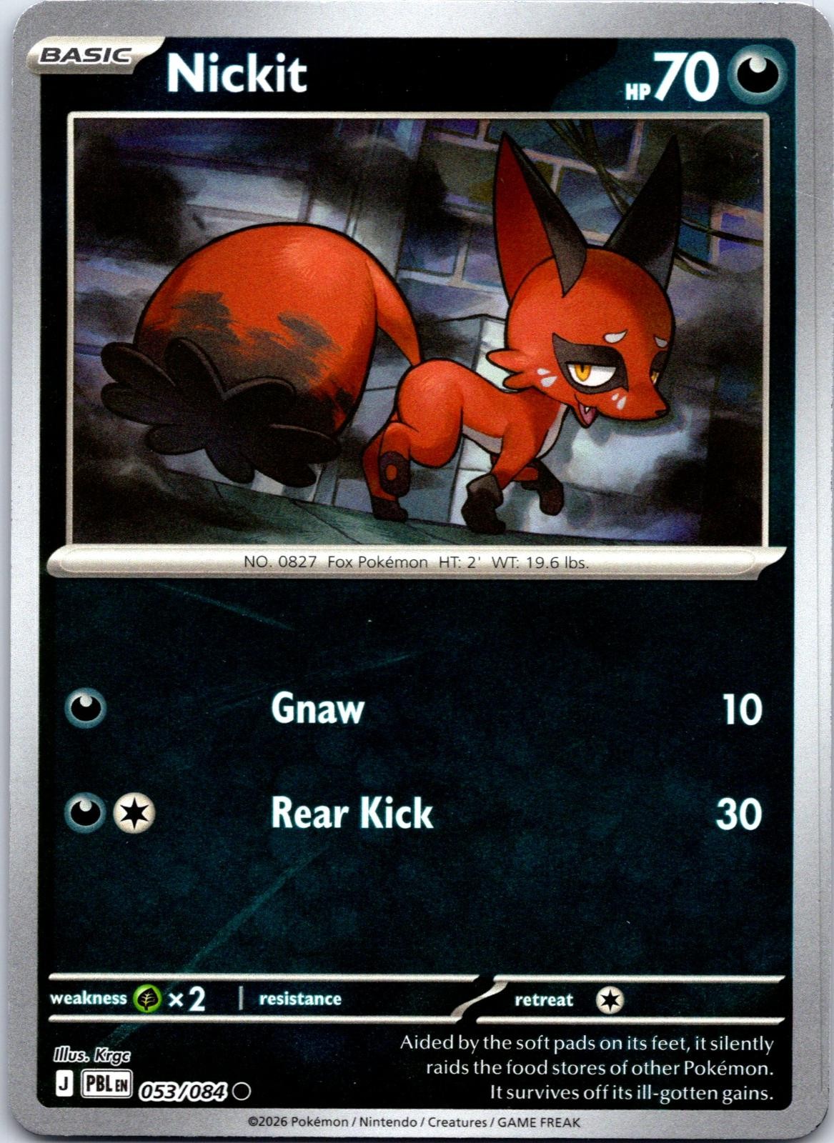 Nickit 053/084 Common Pitch Black Pokemon Reverse Holo NM