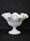 Vintage Fenton Hobnail White Milk Glass Ruffled Pedestal Bowl/Candy Dish