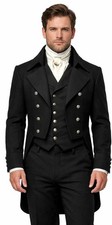 Men's Victorian Black Wool Regency Tailcoat, Vintage Victorian steampunk Coat