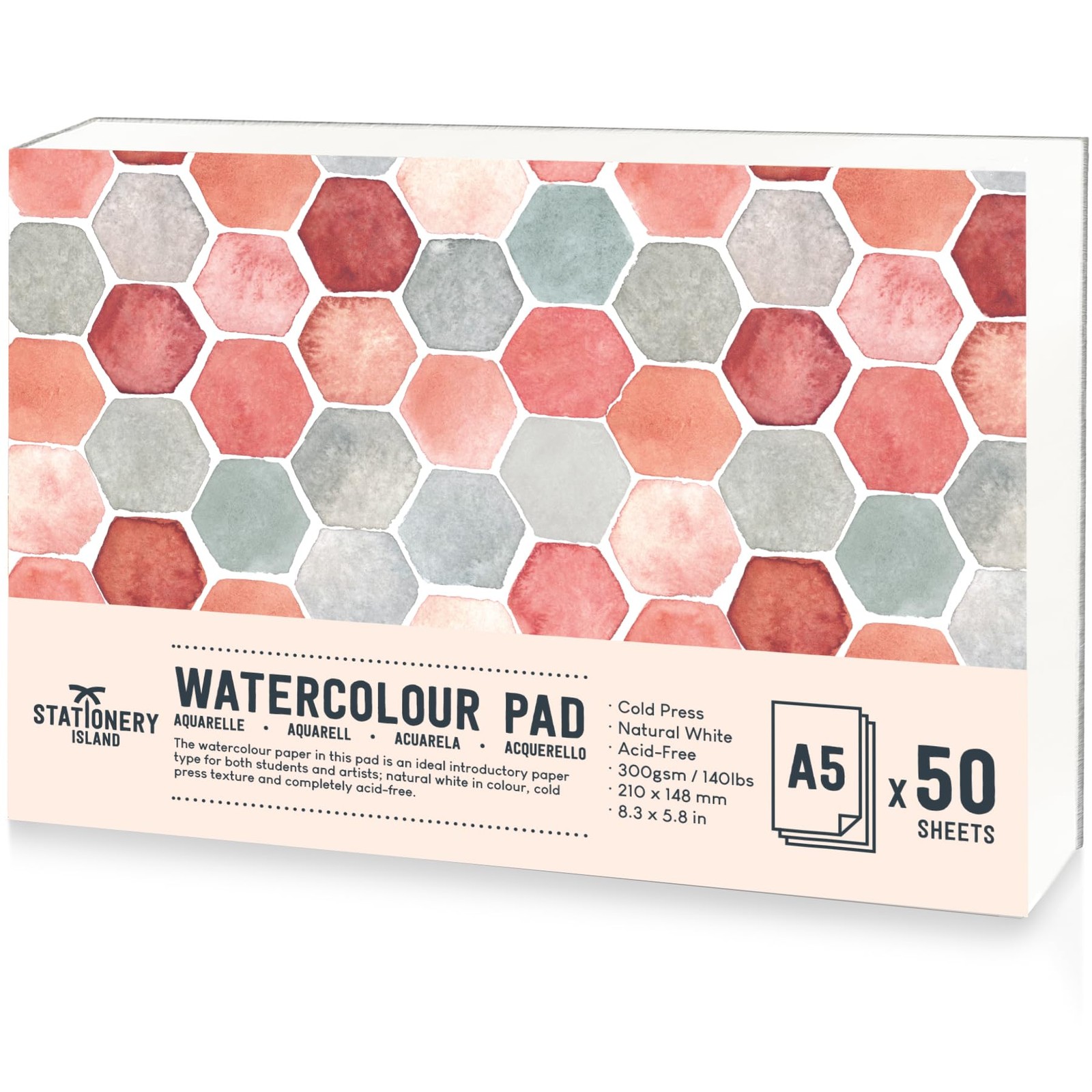STATIONERY ISLAND Watercolour Paper A5 Pad, 50 Sheets - Natural 50 Sheets,