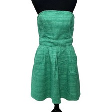 Banana Republic Tweed Strapless Lined Mini Dress Emerald Green Women's Size 12