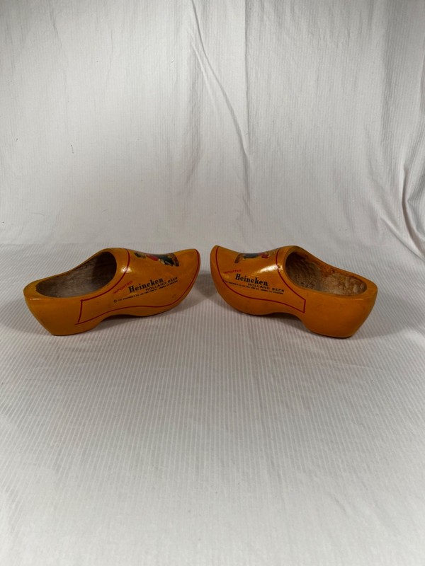 VINTAGE PAIR OF HEINEKEN BEER WOODEN YELLOW CLOG SHOES! FREE SHIPPING!!!