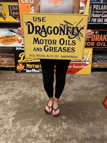 Antique Vintage Old Style Metal Sign Dragonfly Oil Gasoline Made in USA