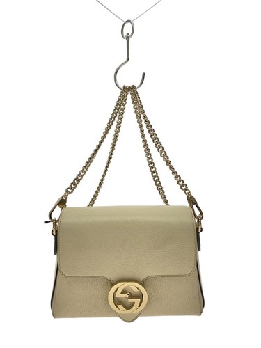 Gucci Interlocking G Chain Shoulder Bag Handbag Leather Ivory Cream 607720
