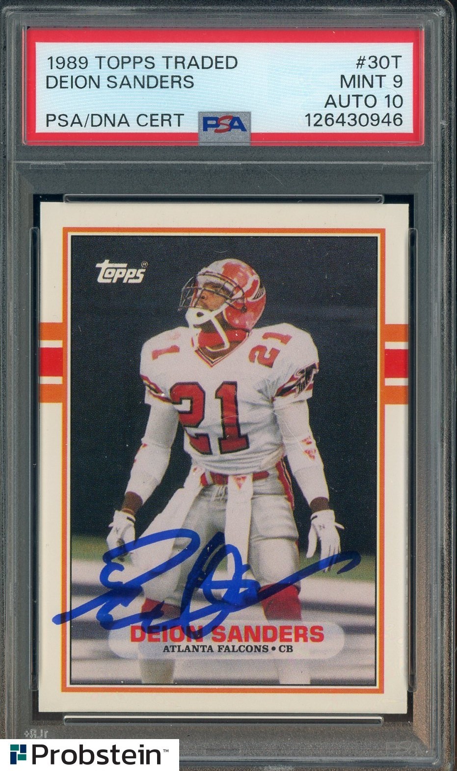1989 Topps Traded #30T Deion Sanders Falcons RC Rookie HOF PSA 9 PSA/DNA 10 AUTO