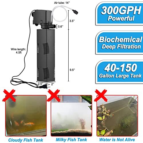 AQUARIUM INTERNAL FILTER Fish Tank Submersible Water Pump 40 to 150 Gal  - Picture 4 of 7