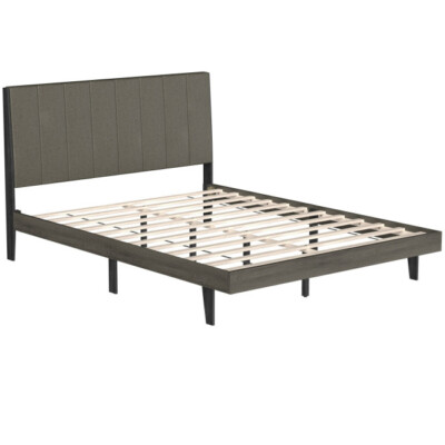 #ad Queen Size Bed Frame Tufted Upholstered Headboard Bedroom W Solid Wooden Slat $75.99