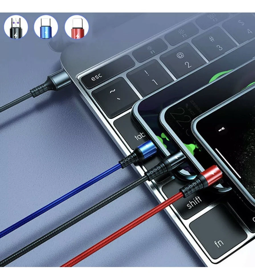 3in1 Multi USB Fast Charger Charging Cable Cord For Type C Android Micro iPhone - Image 2 of 3