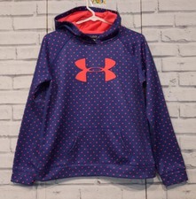 Under Armour Cold Gear Youth Girl's Size XL Hoodie Purple Pink Dots Logo Pocket