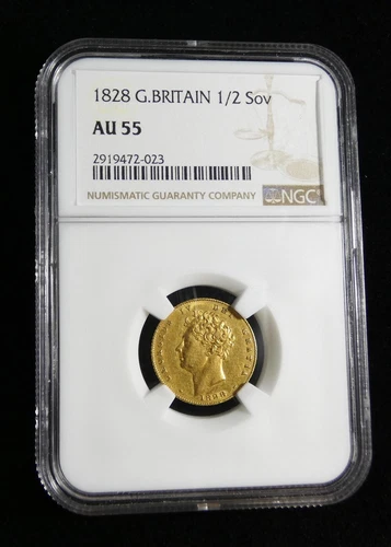 Great Britain 1828 Gold Half Sovereign. NGC Certified AU 55. #5626