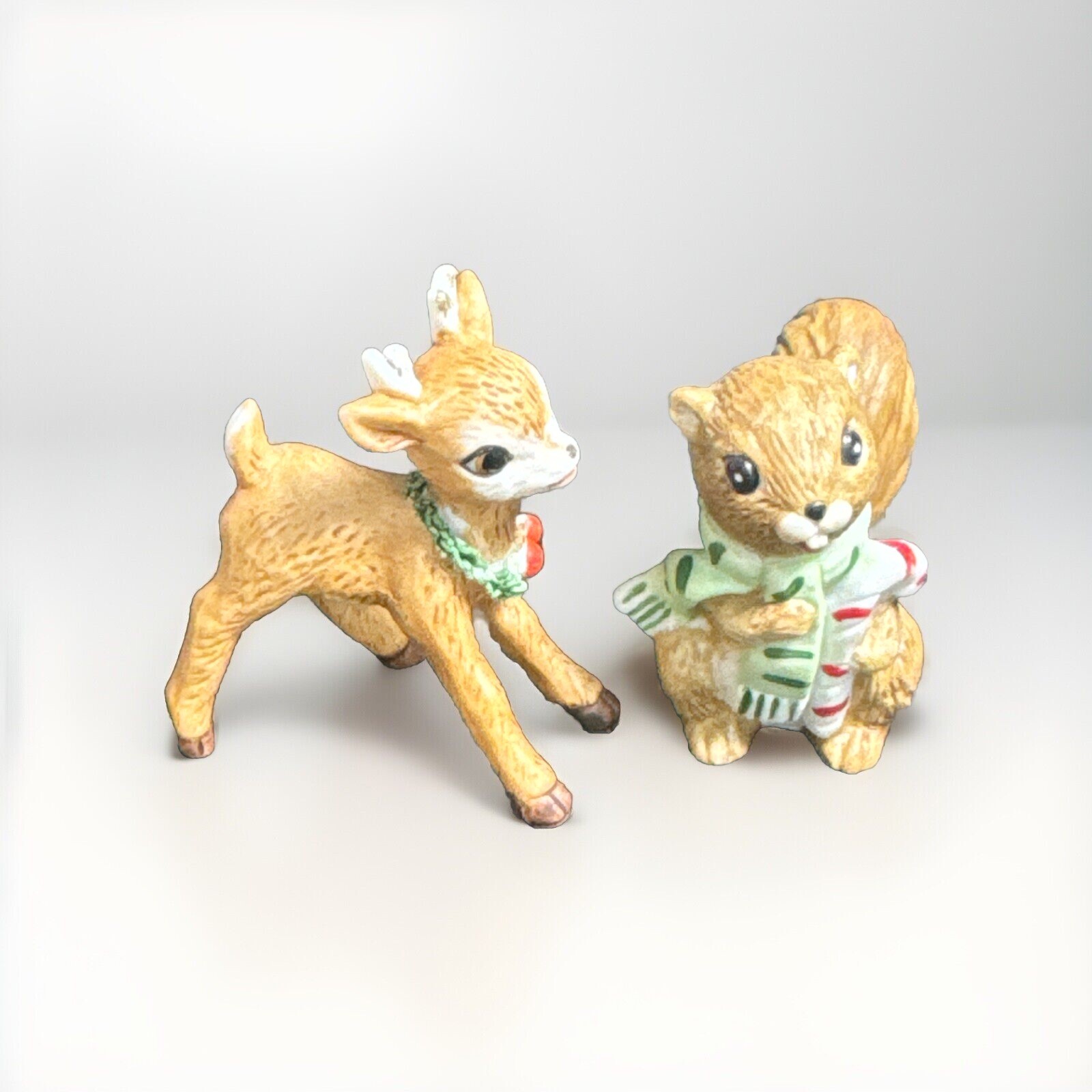 Enesco Mini Reindeer Fawn Critter Candy Cane Wreath Christmas Figurines  Lot
