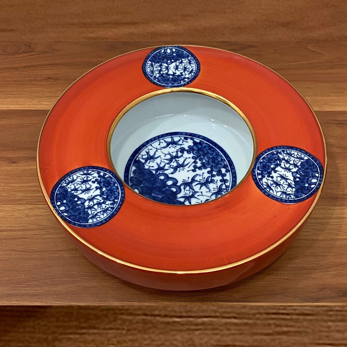 Vintage Shibata Toki Japan Hand Painted Porcelain Orange & Blue