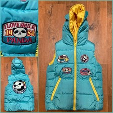 80s I Love Smile Panda Puffer Vest Happy Jacket Full Zip Up Sz Small By Toplook