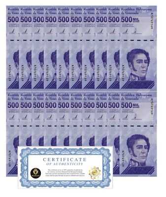 500 Stück Venezuela 500 Mil Bolivar Soberano 2020 – Zirkulierte Banknoten