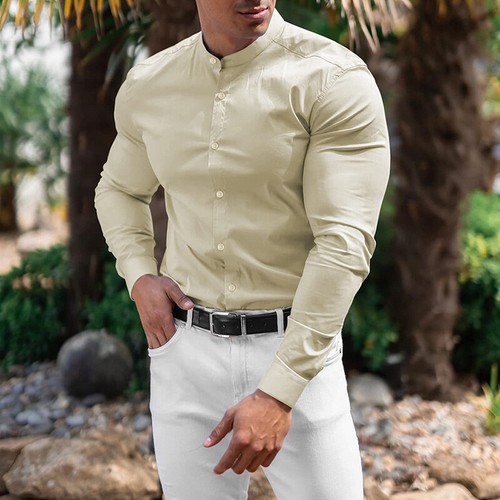 Mens Slim Fit Formal Dress Shirts Long Sleeve Button Muscle Tops Blouse T-shirt` - Picture 10 of 18