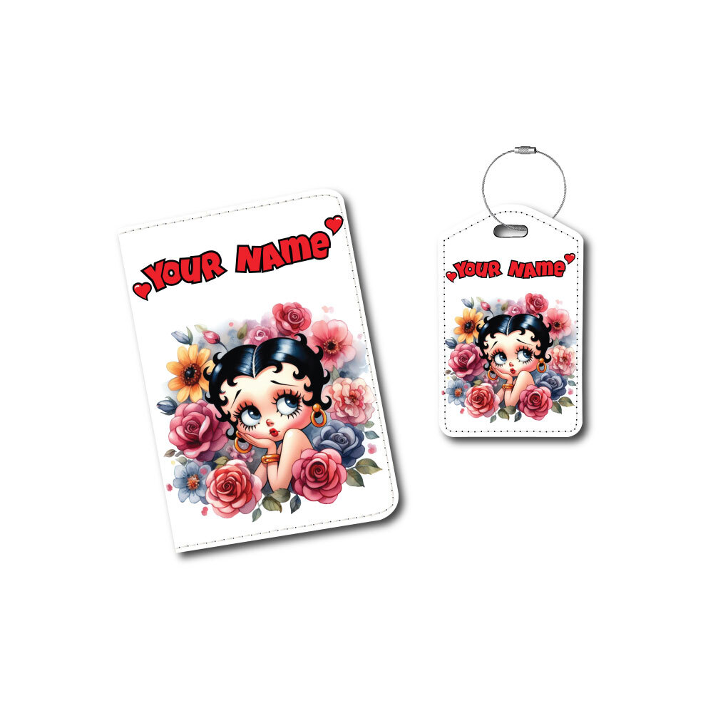 Passport Holder Passport Cover Luggage Tag | Floral Betty Boop-image