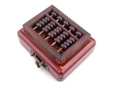 Chinese Abacus Old Counting Frame Dragon Phoenix Leather Box Brass Lock #010424