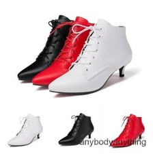 Womens Runway Kitten Heel Pointy Toe Lace Up Ankle Boots Fashion Formal Shoes Sz