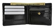 Eel Skin Soft Leather Bifold Credit Card Wallet with Coin Pouch