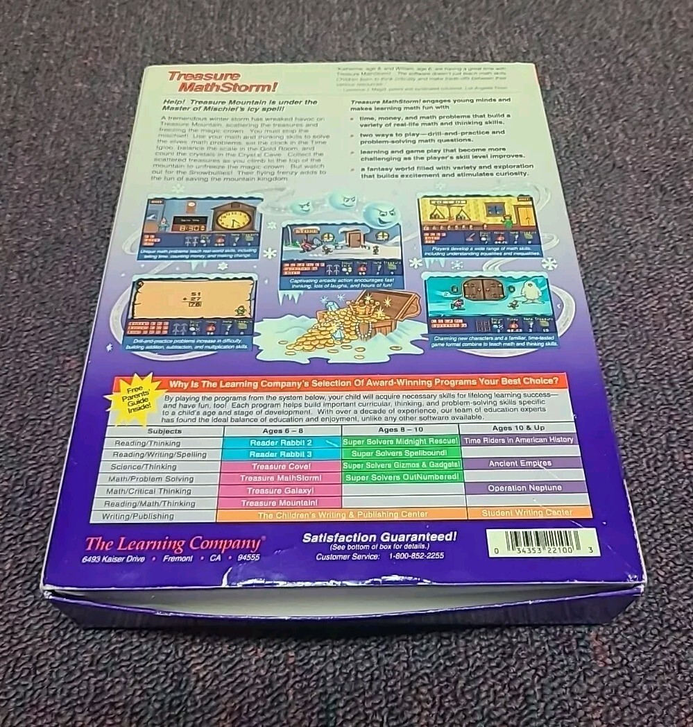 The Learning Company Treasure MathStorm Vintage Big Box PC Game