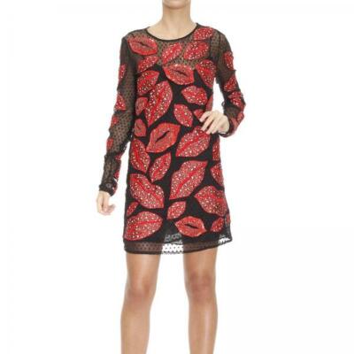 NWT JUST CAVALLI Black Red all over lips dress Rhinestones sexy size 42 $1375