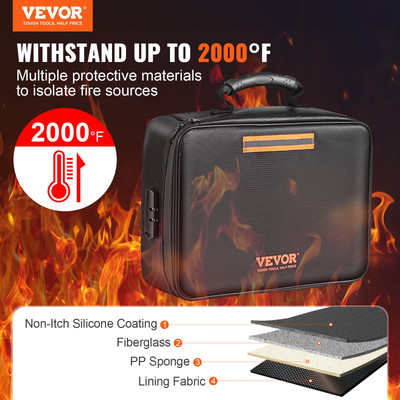 VEVOR Fireproof Document Box, Fireproof Document Bag with Lock 2000 , 3-layer Fi