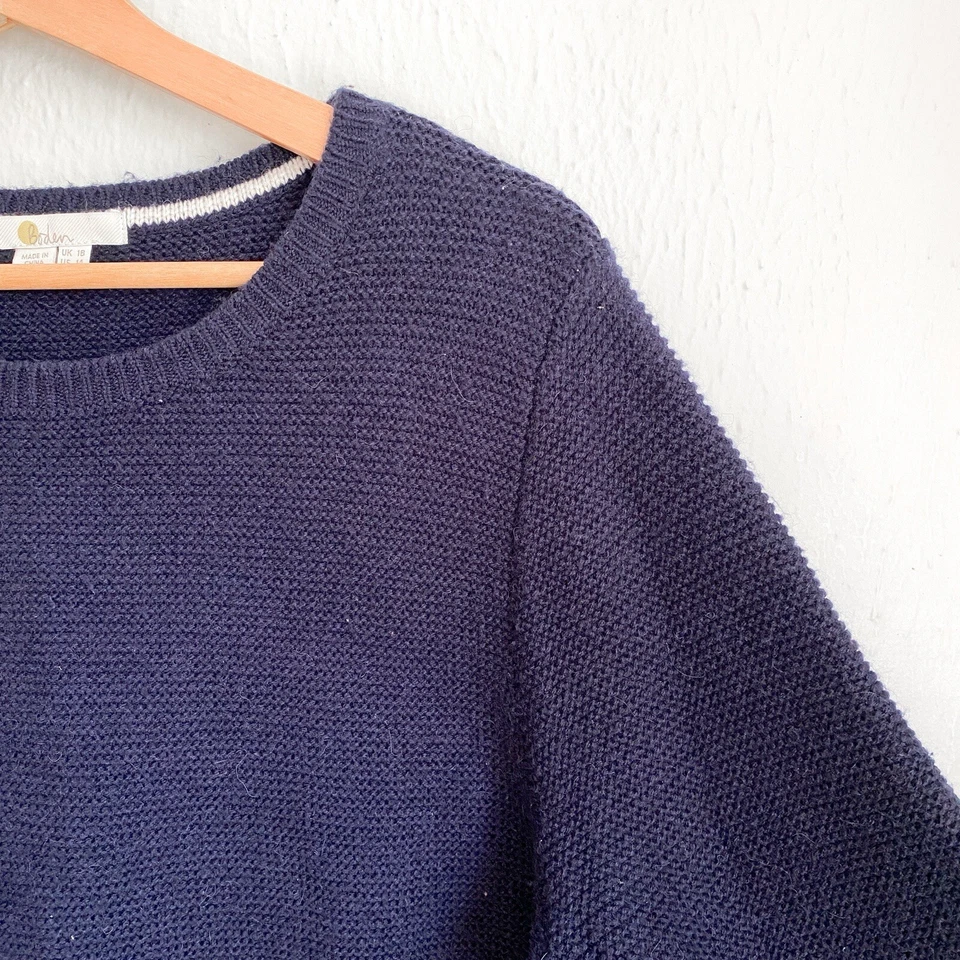 Suéter Boden Azul Marino Ribete con Flecos para Mujer EE. UU. 14 Lana Alpaca Tejido Mezcla K0318 Foto 3 de 4