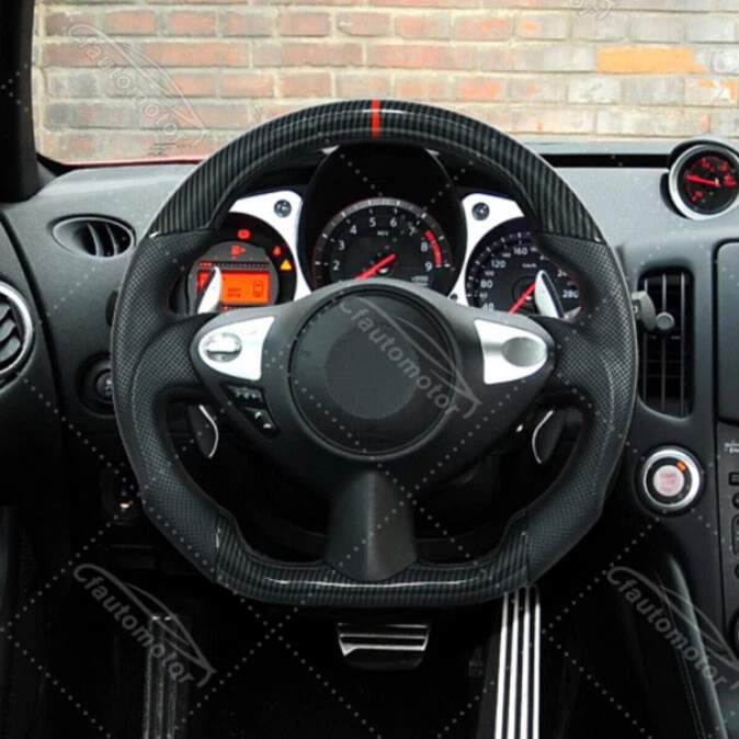 Hydro Dip Carbon Fiber Black Leather Steering Wheel For 2008-2021 Nissan 370z - Image 3 of 4