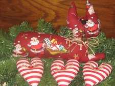 Christmas Vintage Decor Cat 3 Hearts Bowl Fillers Handmade Fabric Wreath Accents