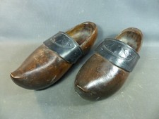 Vintage Pair of Wooden and Leather Clogs Morvan Decor Mountain Chalet