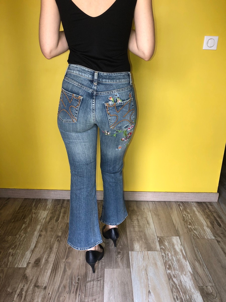 Pretty jeans Bootcut Strechy To Embroidery chacok Size W25 (36 Fr) Mint