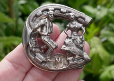 Vintage Mexico Sterling Silver Belt Buckle with Mexican Dancing Design