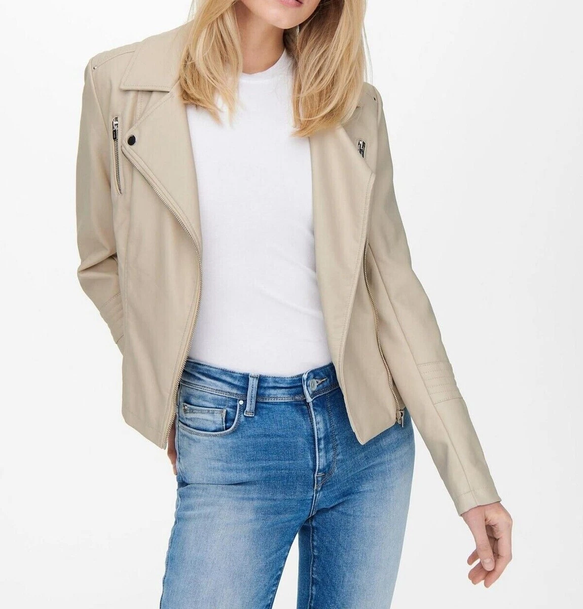 Cream faux suede biker jacket clearance